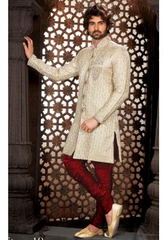 Designer Off White Maroon Indo Western Sherwani3